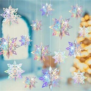 Christmas Hanging Snowflakes Decorations Clearance 15pcs 3D Iridescent